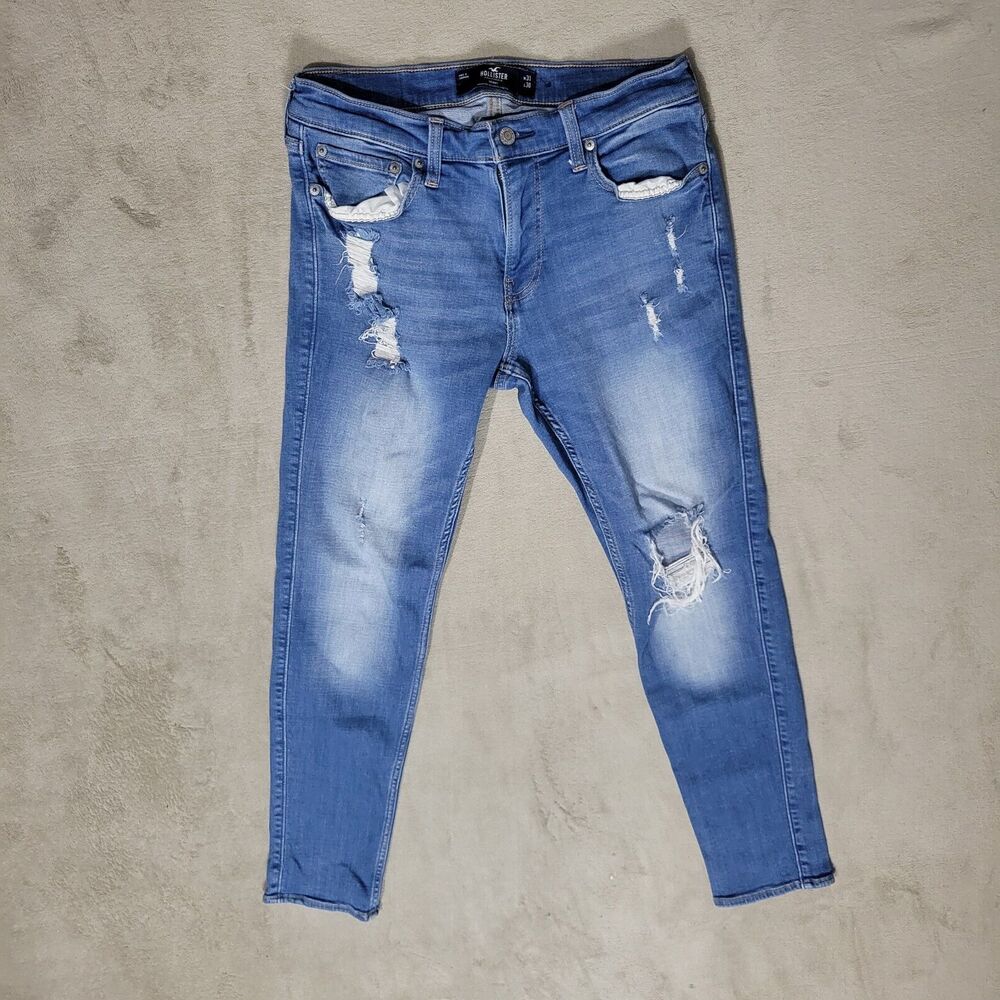 Hollister Mens Skinny Distress Jeans Blue Sz W31 X L30